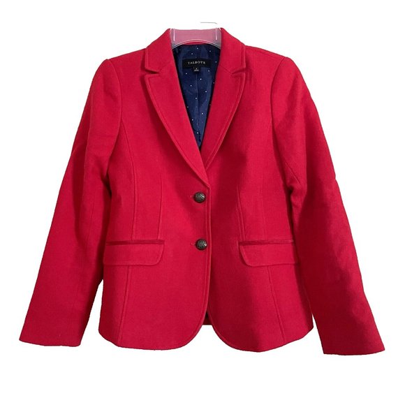 Talbots Red Shetland Wool Blend Jacket Blazer 2 Business Casual Office Old Money - Picture 2 of 10